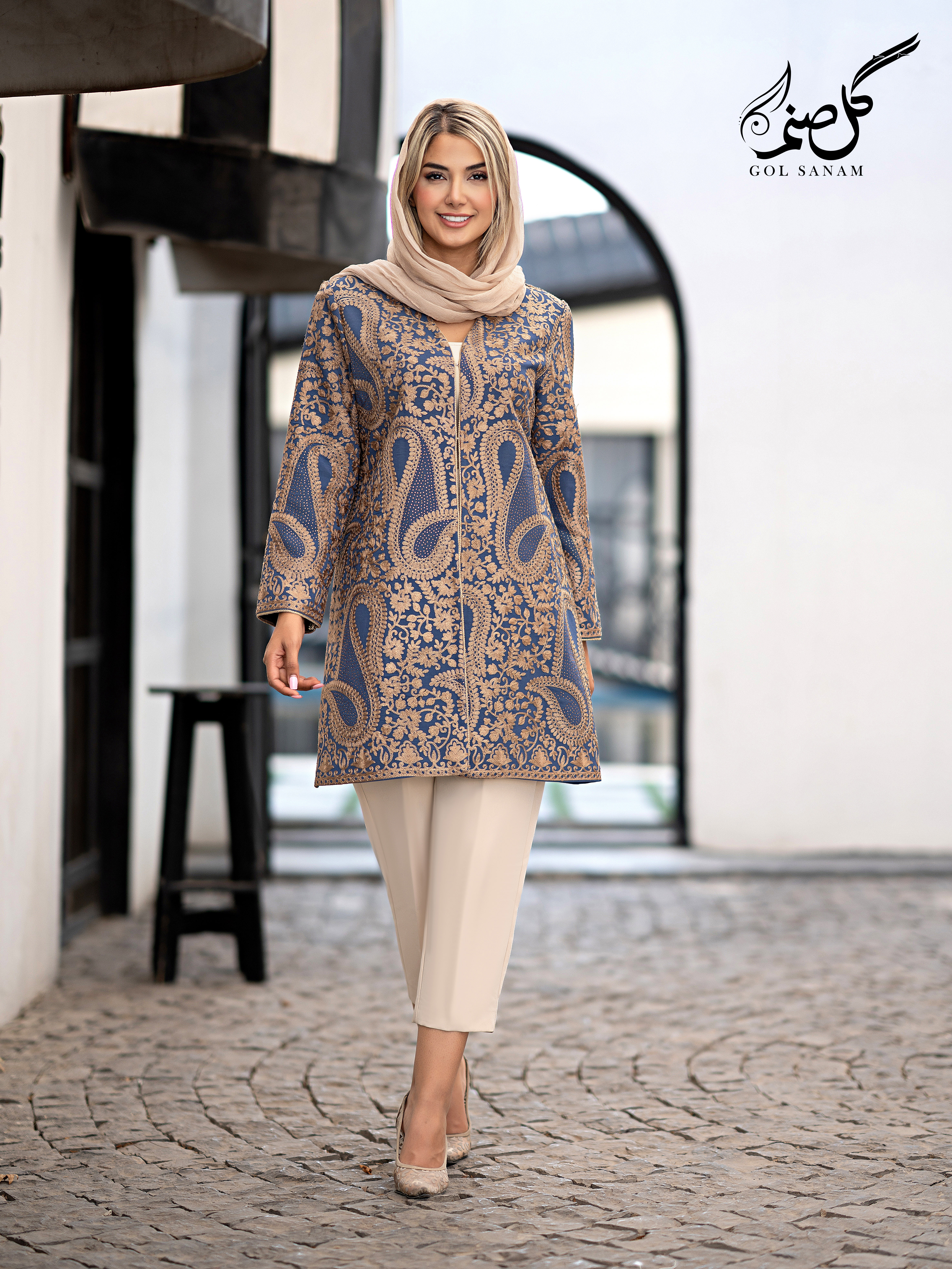کت حریر سوزندوزی ترمه یقه ۷